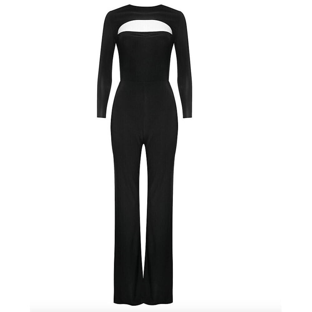 Club L London Glam Casual Peek A Boo Wide Leg Jumpsuit Black Size 10 US NWT